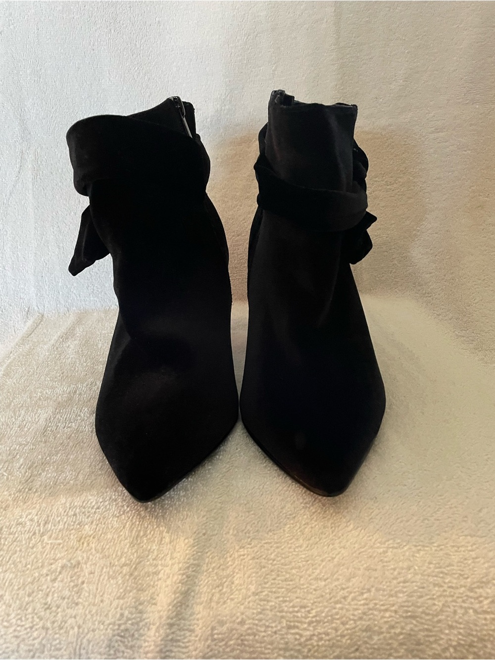 TORRID 9W: Velvet Black Women's Pointed Toe Ankle Boots with Bow